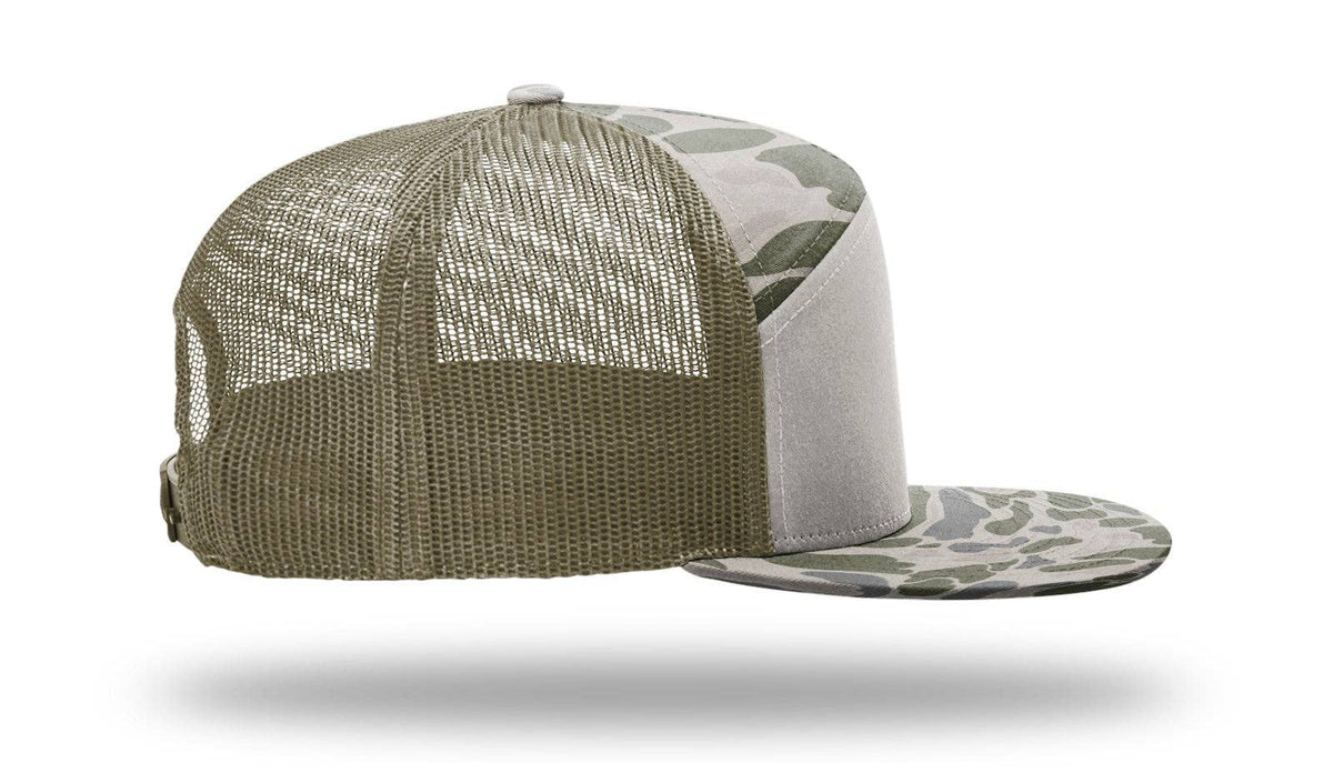 Richardson 168P Printed 7 Panel Trucker Hat: Realtree Advantage/Khaki