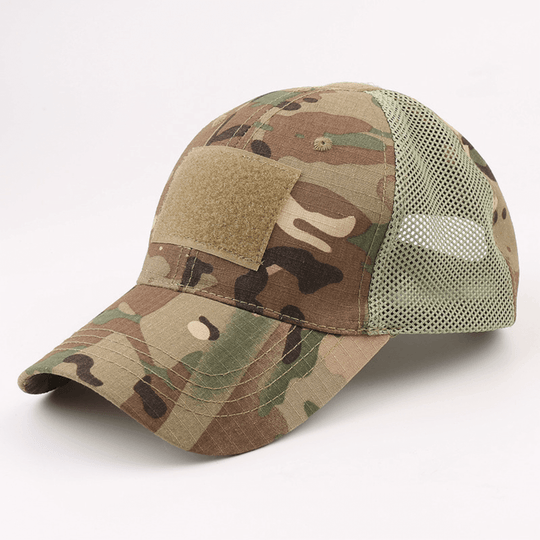 Army-Style  Outdoor Patch Hat with Adjustable Strap: Black Camo