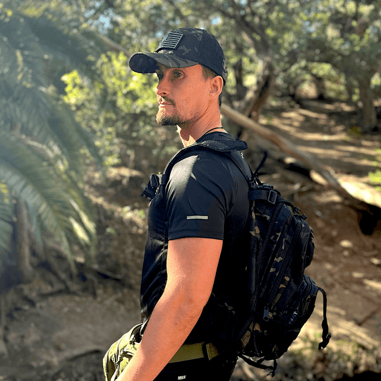 Army-Style  Outdoor Patch Hat with Adjustable Strap: Black Camo