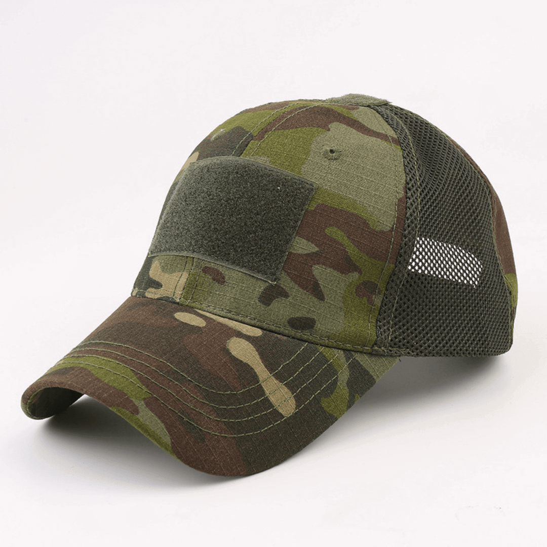 Army-Style  Outdoor Patch Hat with Adjustable Strap: Black Camo