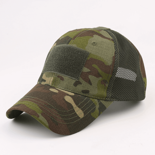 Army-Style  Outdoor Patch Hat with Adjustable Strap: Black