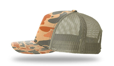 Richardson 112PFP Printed Five Panel Trucker Cap New Colors for 2025: Harvest Duck Camo/Light Tan