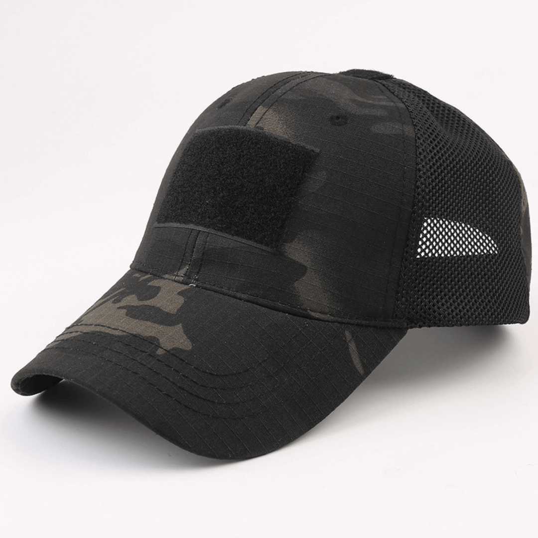 Army-Style  Outdoor Patch Hat with Adjustable Strap: Black