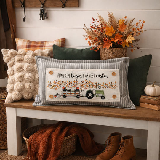 PANEL ONLY: Fall Autumn, pumpkins, cornstalks, field TRACTOR