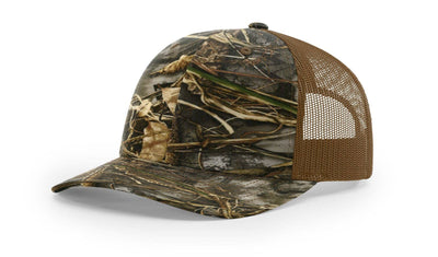 Richardson 112P Printed Trucker Hat Snapback Cap: Army Green Camo/Black