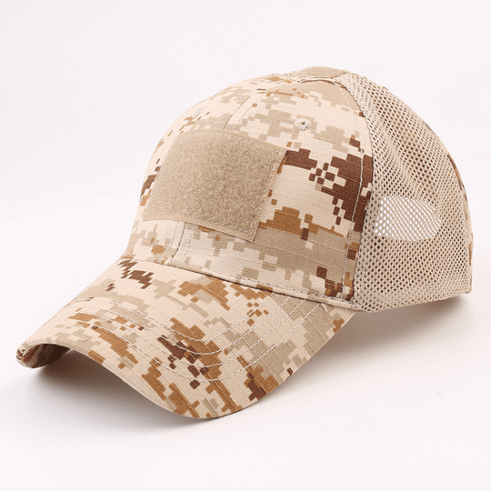 Army-Style  Outdoor Patch Hat with Adjustable Strap: Black Camo