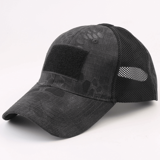 Army-Style  Outdoor Patch Hat with Adjustable Strap: Black Camo