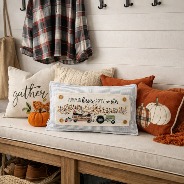 PANEL ONLY: Fall Autumn, pumpkins, cornstalks, field TRACTOR