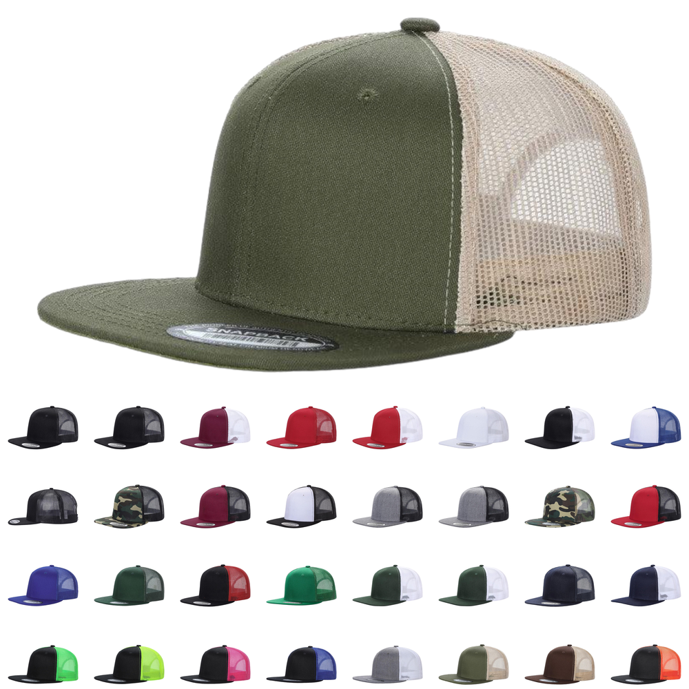 Unbranded 6-Panel Trucker Hat, Blank Flat Bill Mesh Cap: Brown/Khaki