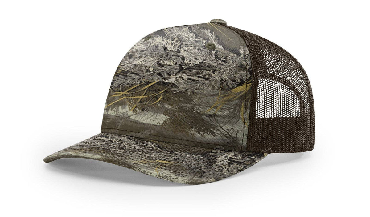 Richardson 112PFP Printed Five Panel Trucker Hat Camo Cap - 112 PFP: Realtree Edge/Blaze Orange