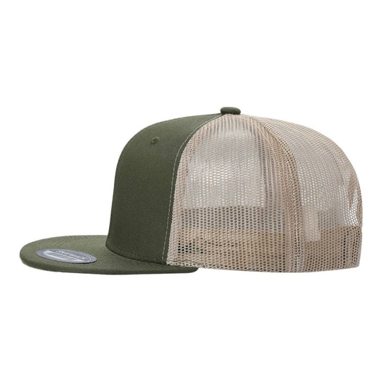 Unbranded 6-Panel Trucker Hat, Blank Flat Bill Mesh Cap: Brown/Khaki