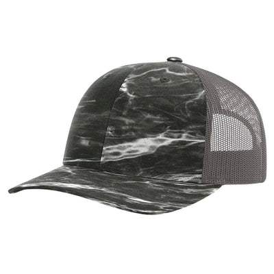 Richardson 112P Printed Trucker Hat Snapback Cap: Army Green Camo/Black