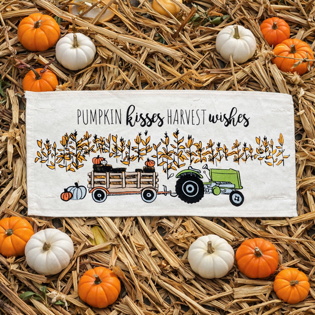 PANEL ONLY: Fall Autumn, pumpkins, cornstalks, field TRACTOR
