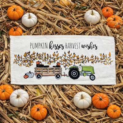 PANEL ONLY: Fall Autumn, pumpkins, cornstalks, field TRACTOR