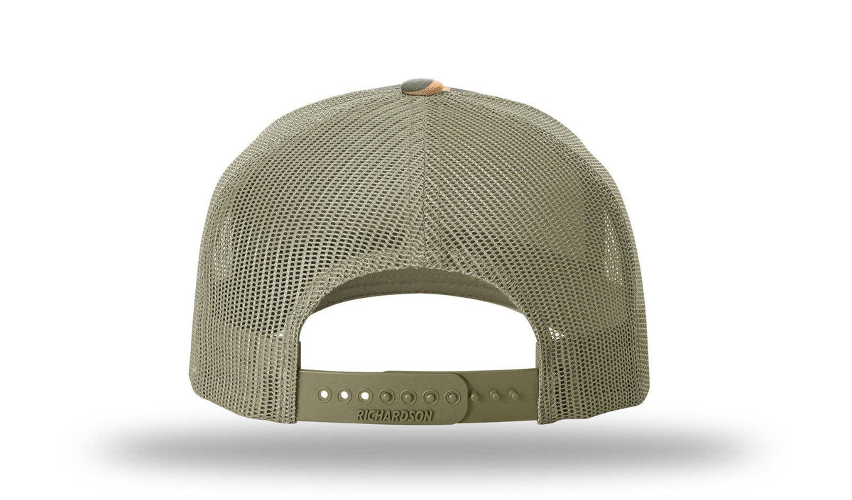 Richardson 112PFP Printed Five Panel Trucker Cap New Colors for 2025: Harvest Duck Camo/Light Tan