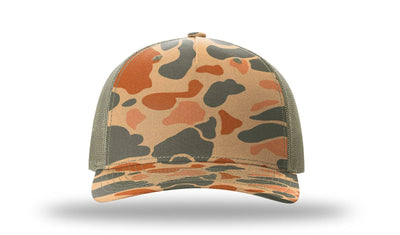 Richardson 112PFP Printed Five Panel Trucker Cap New Colors for 2025: Harvest Duck Camo/Light Tan