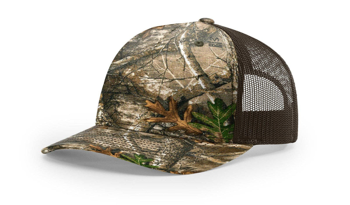 Richardson 112PFP Printed Five Panel Trucker Hat Camo Cap - 112 PFP: Realtree Edge/Blaze Orange