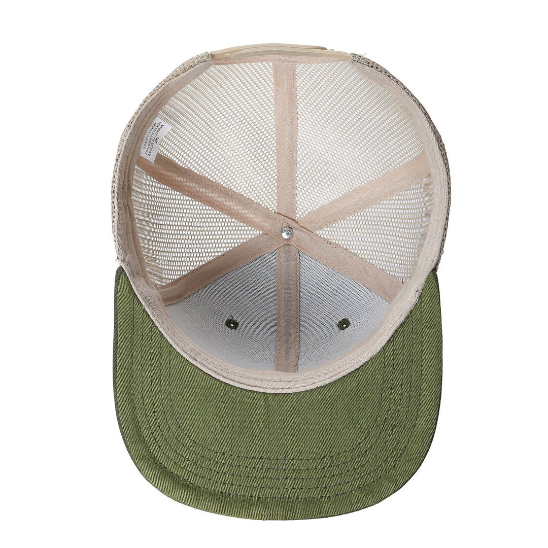 Unbranded 6-Panel Trucker Hat, Blank Flat Bill Mesh Cap: Brown/Khaki