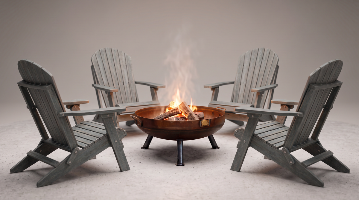 30" Scout Fire Pit & Deluxe Folding Adirondack Chair Bundle