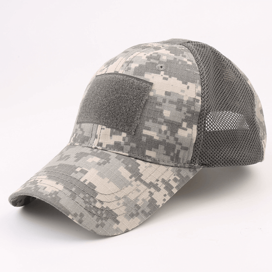 Army-Style  Outdoor Patch Hat with Adjustable Strap: Black Camo