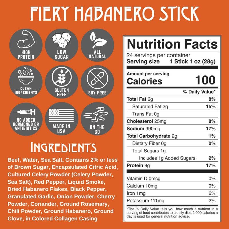 NEW Fiery Habanero Beef Stick - 24 Pack