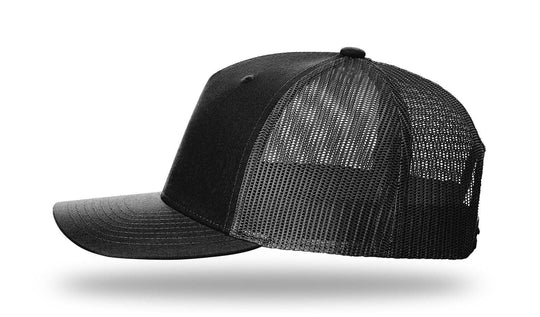 Richardson 112FP - 5-Panel Premium Trucker Snapback Hat: Black/White