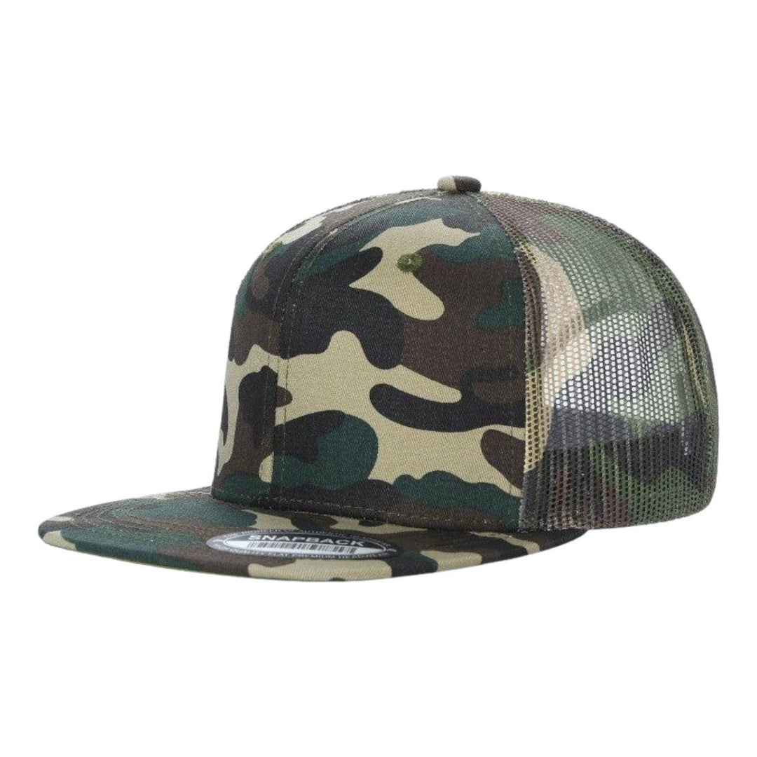 6-Panel Trucker Hat, Blank Flat Bill Mesh Cap: Olive/Khaki