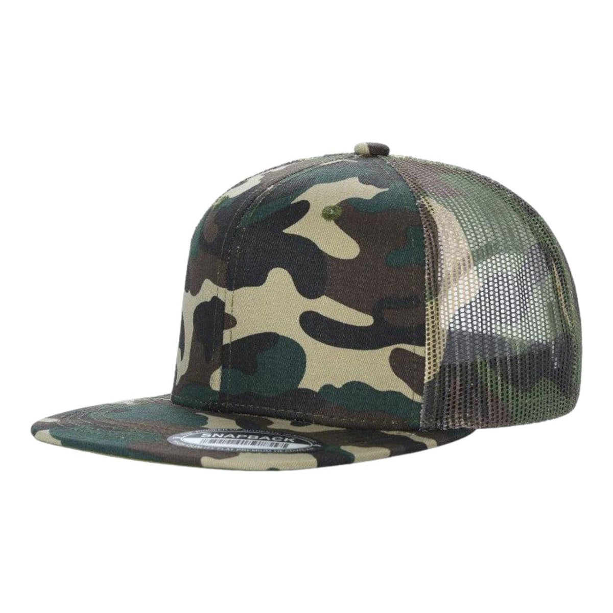 6-Panel Trucker Hat, Blank Flat Bill Mesh Cap: Olive/Khaki