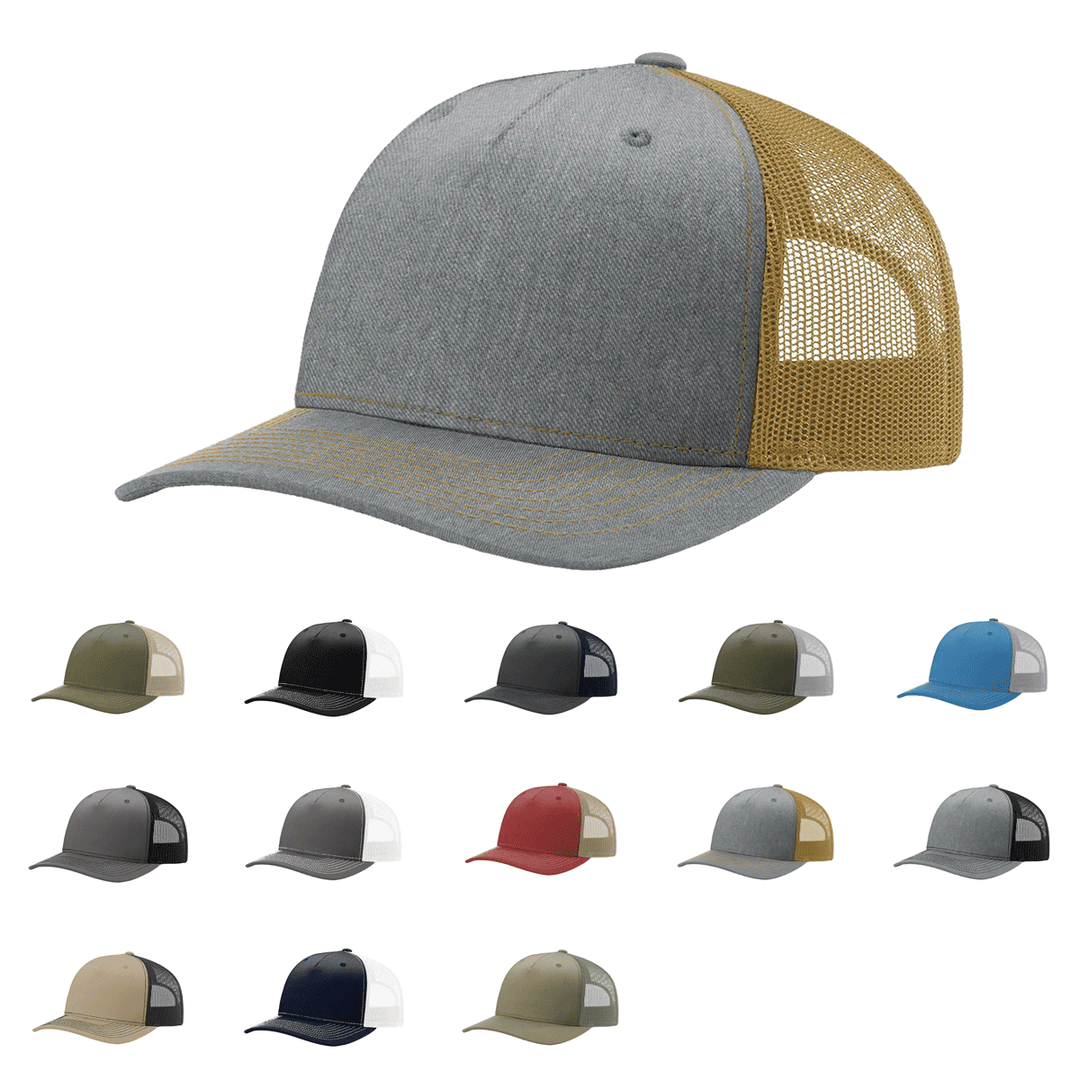 Richardson 112FP - 5-Panel Premium Trucker Snapback Hat: Black/White