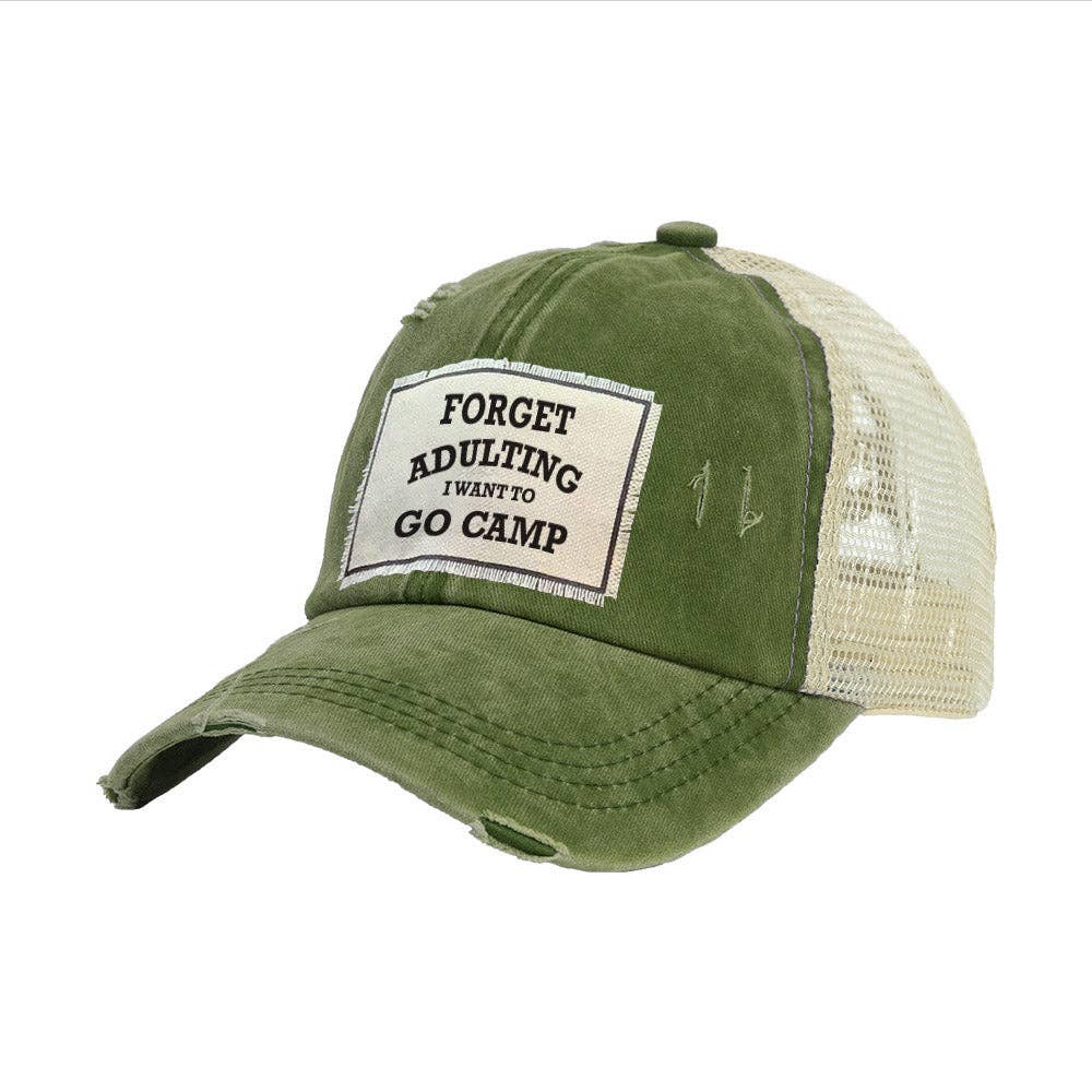 Forget Adulting I Want to Go Camp Vintage Distressed Trucker