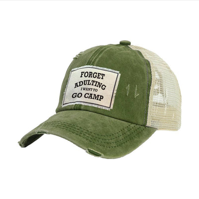 Forget Adulting I Want to Go Camp Vintage Distressed Trucker