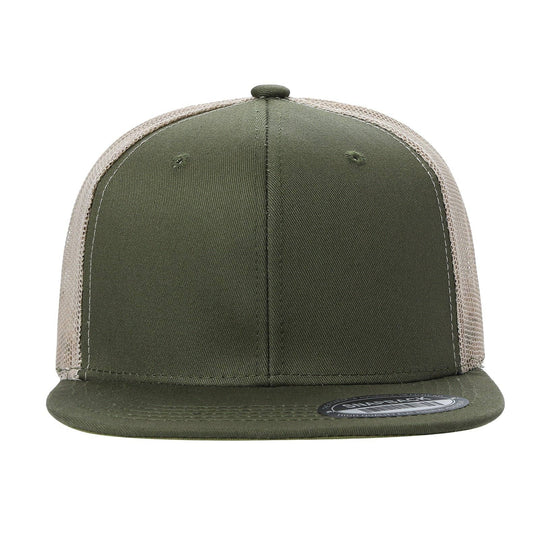 Unbranded 6-Panel Trucker Hat, Blank Flat Bill Mesh Cap: Brown/Khaki