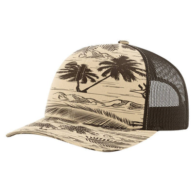 Richardson 112P Printed Trucker Hat Snapback Cap: Army Green Camo/Black