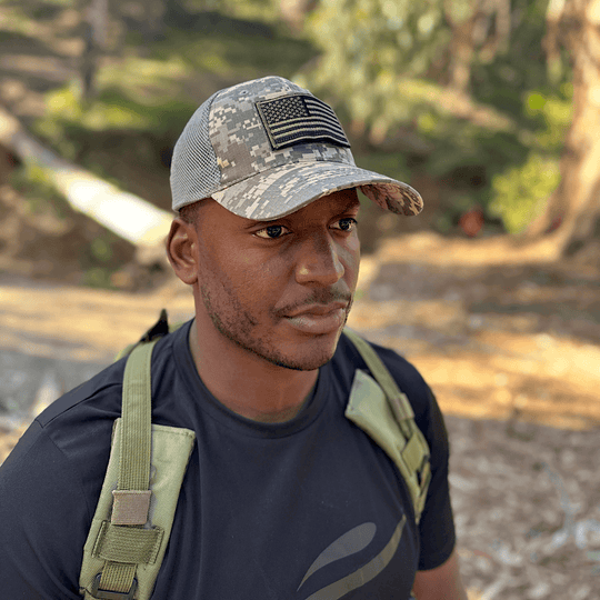 Army-Style  Outdoor Patch Hat with Adjustable Strap: Black Camo
