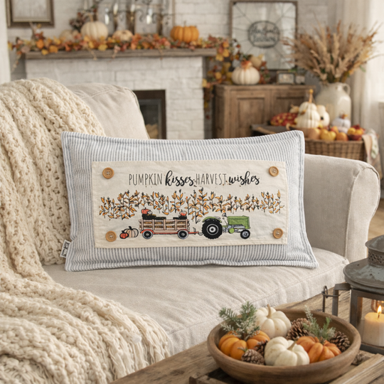 PANEL ONLY: Fall Autumn, pumpkins, cornstalks, field TRACTOR