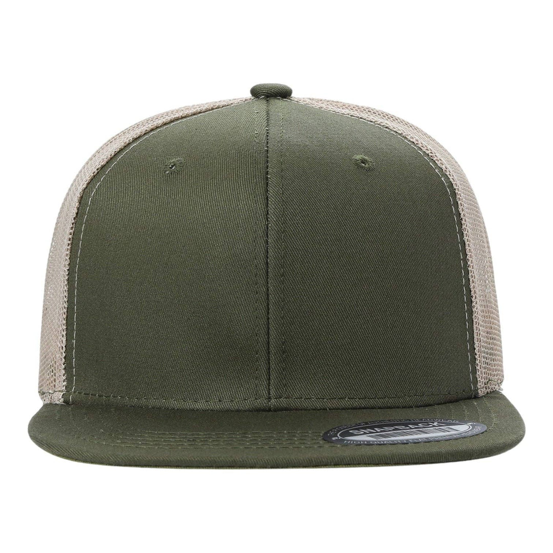 Unbranded 6-Panel Trucker Hat, Blank Flat Bill Mesh Cap: Brown/Khaki