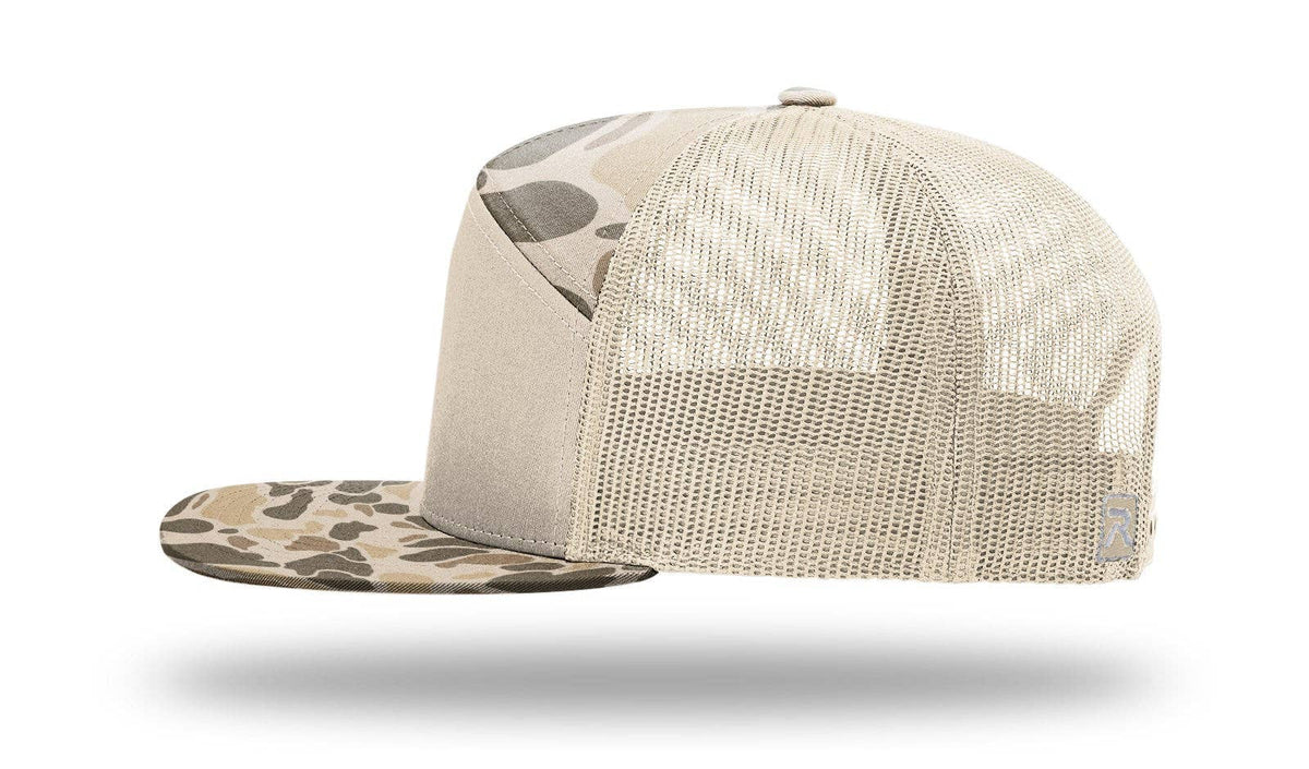 Richardson 168P Printed 7 Panel Trucker Hat: Realtree Advantage/Khaki