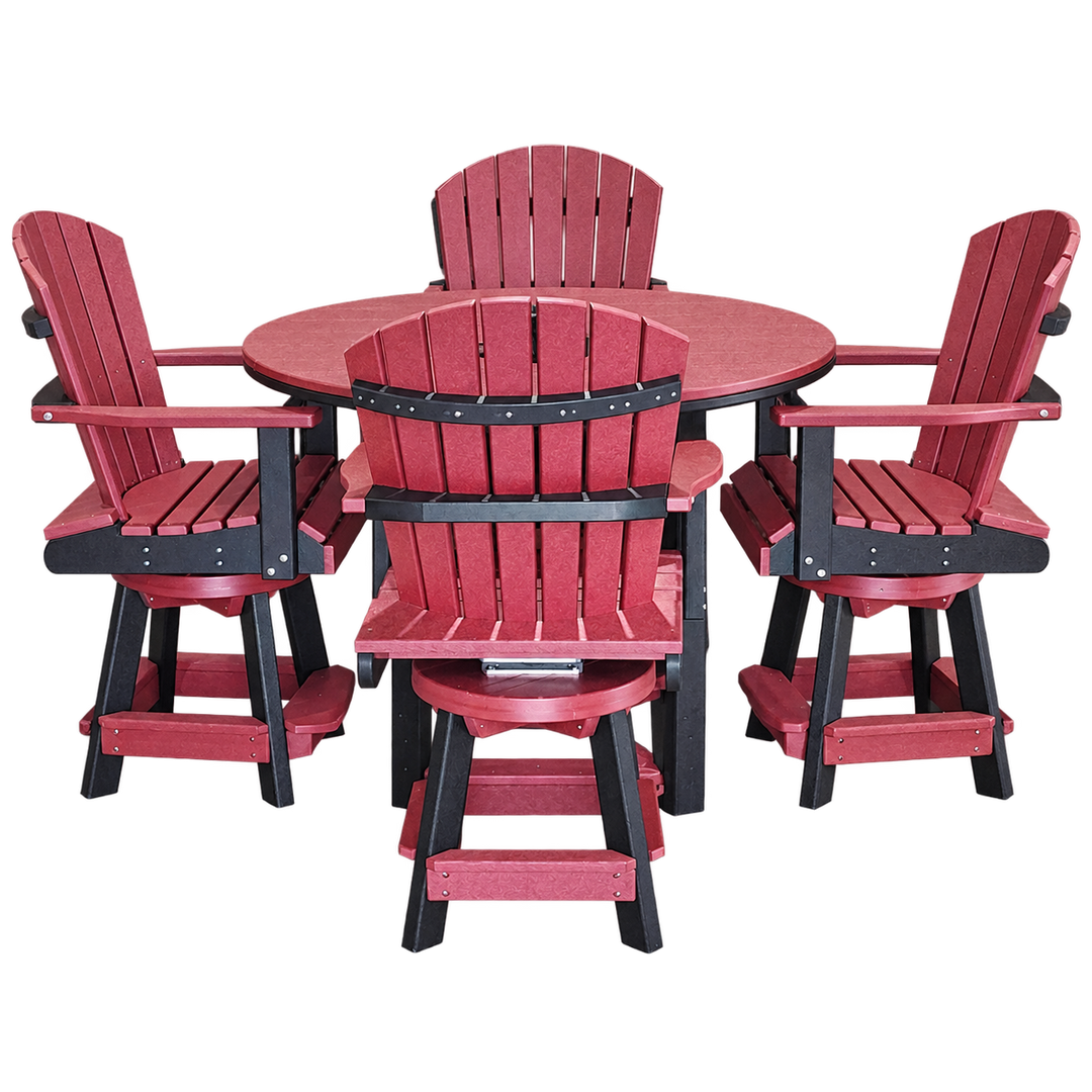 Homestead Amish five-piece balcony table set with four swivel chairs on transparent background