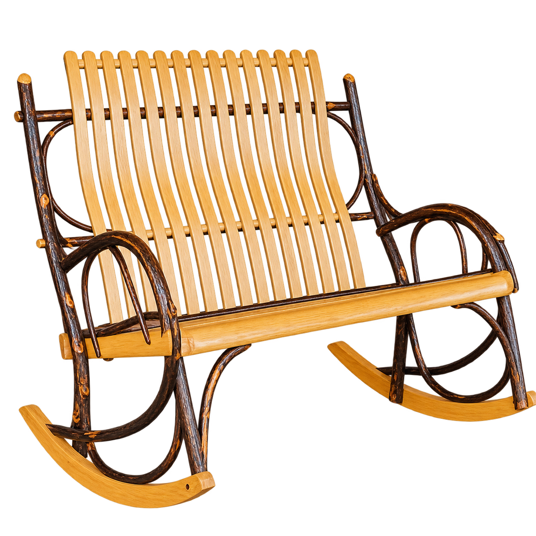 Homestead Amish hickory bend double rocker on transparent background