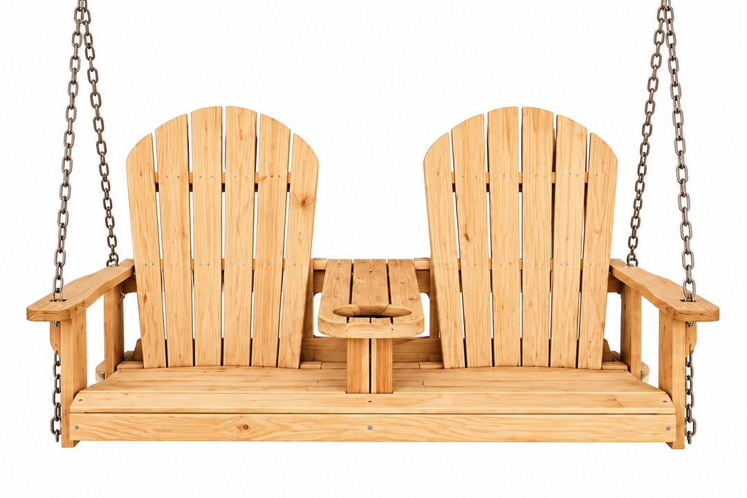 Homestead Amish 5ft Pine Double Swing with Cup and Armrest on white background
