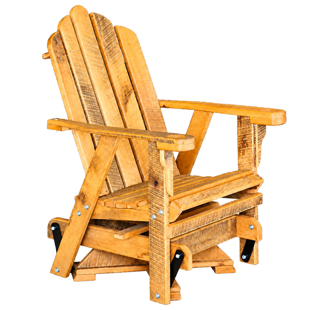 Homestead Amish reclaimed oak swivel glider on transparent background