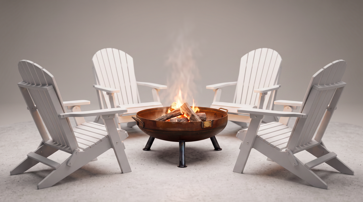 30" Scout Fire Pit & Deluxe Folding Adirondack Chair Bundle