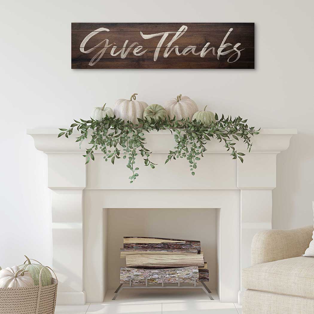 40 x 10 Give Thanks Walnut Slatted Sign - Evergreen Patio