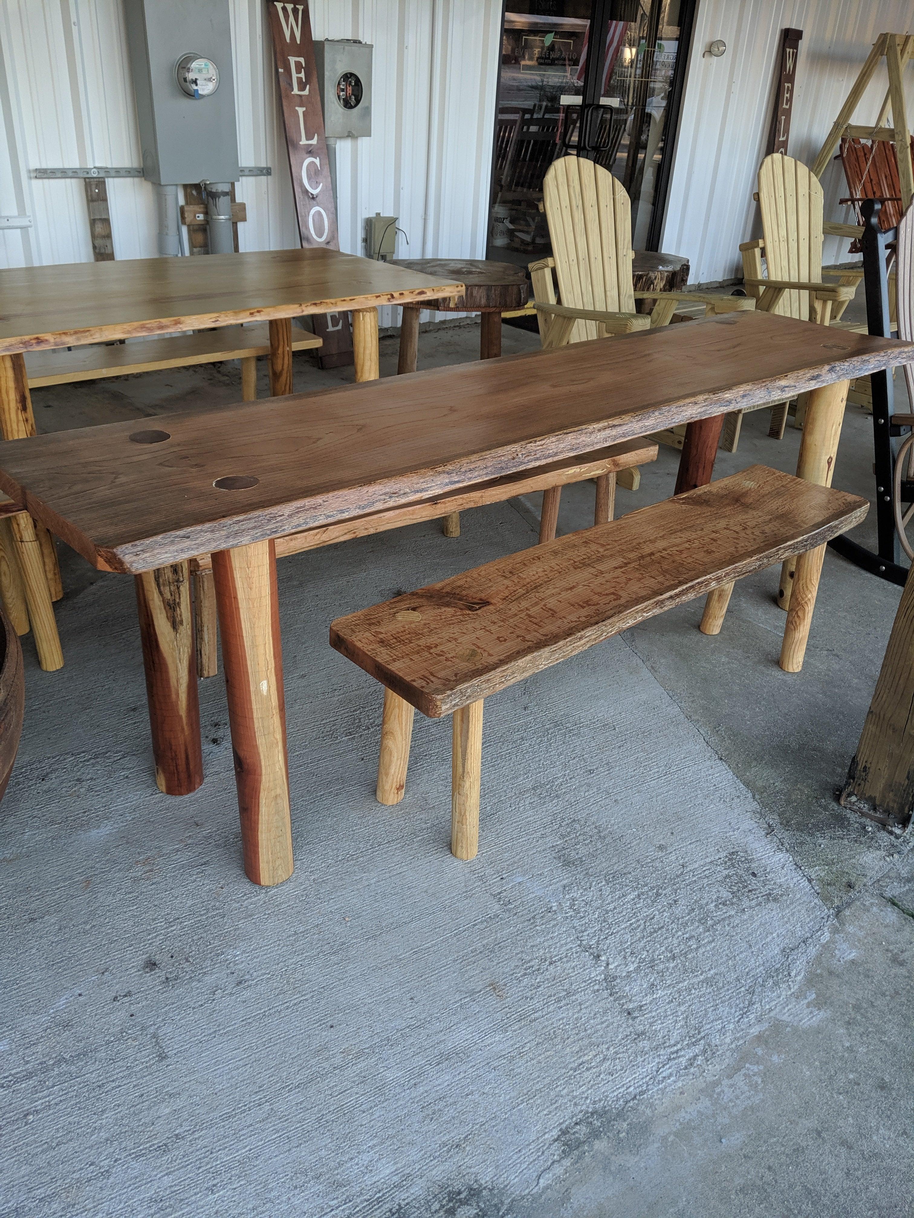 Outdoor wood deals table with benches