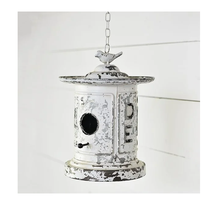 Round Tin White Birdhouse
