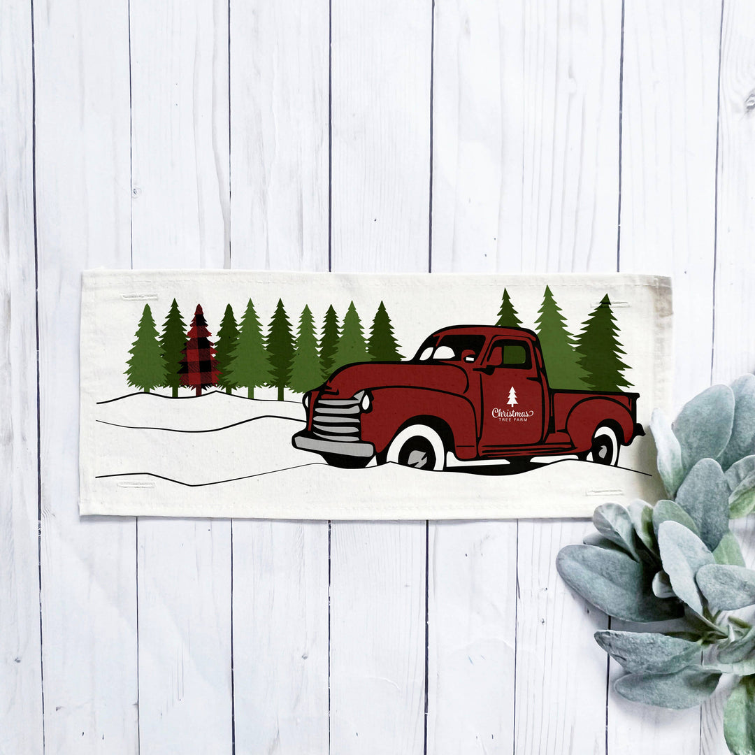 Holiday Panel: Winter, Vintage; Christmas Red Tree Truck