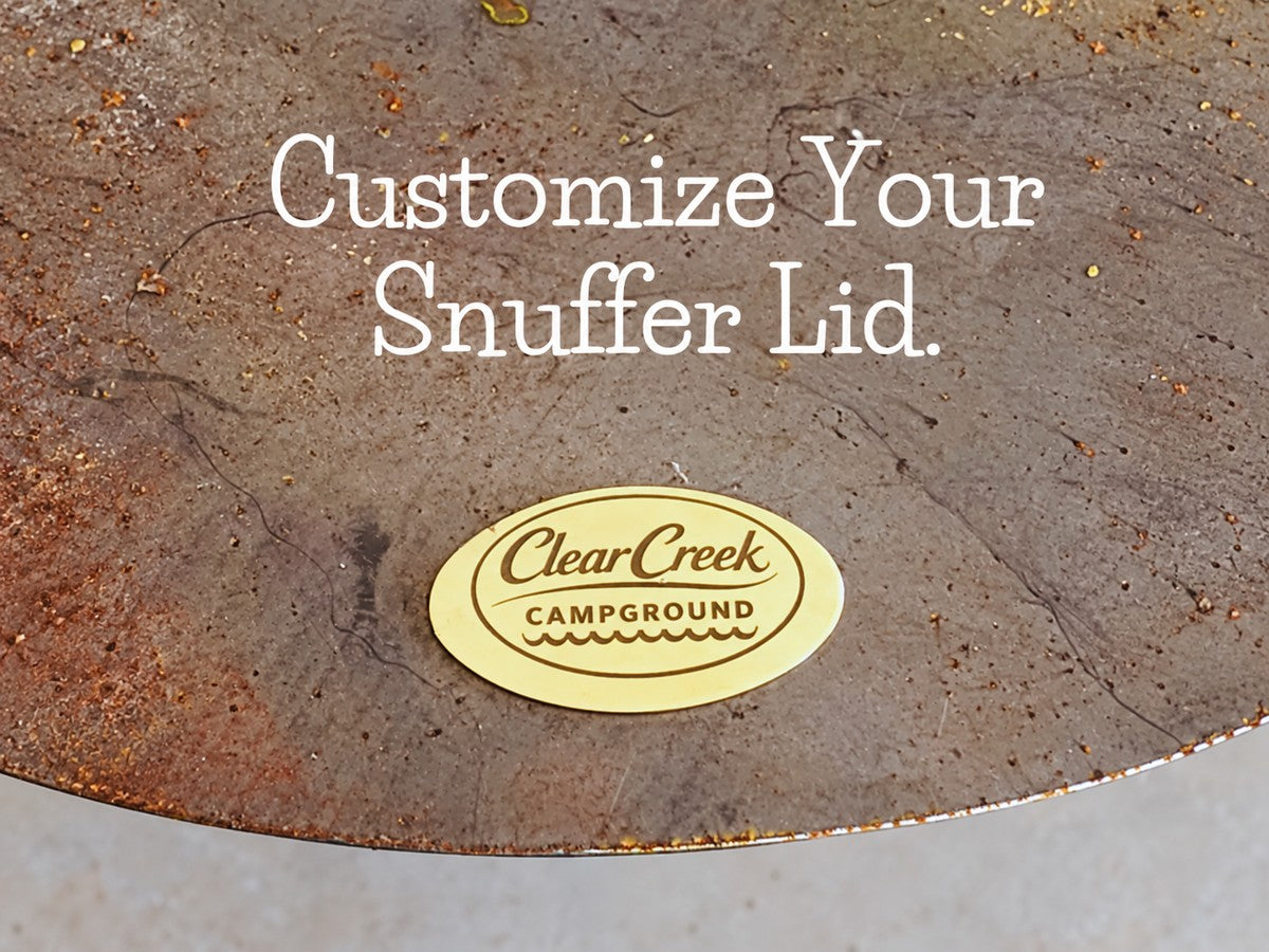 Example of a custom brass label attached to a snuffer lid